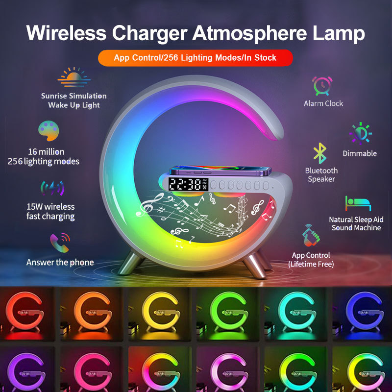 G Shaped LED Atmosphere Lamp with Bluetooth Speaker and Wireless Charger - Image 6