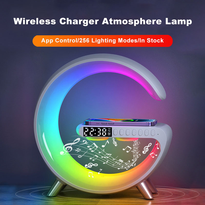G Shaped LED Atmosphere Lamp with Bluetooth Speaker and Wireless Charger - Image 2