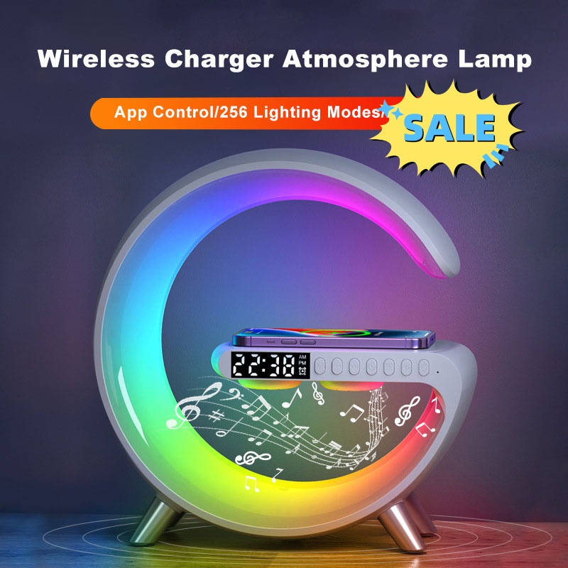 G Shaped LED Atmosphere Lamp with Bluetooth Speaker and Wireless Charger