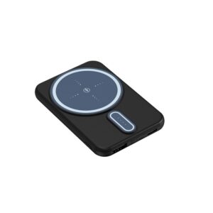 Black magnetic wireless power bank with a circular charging pad