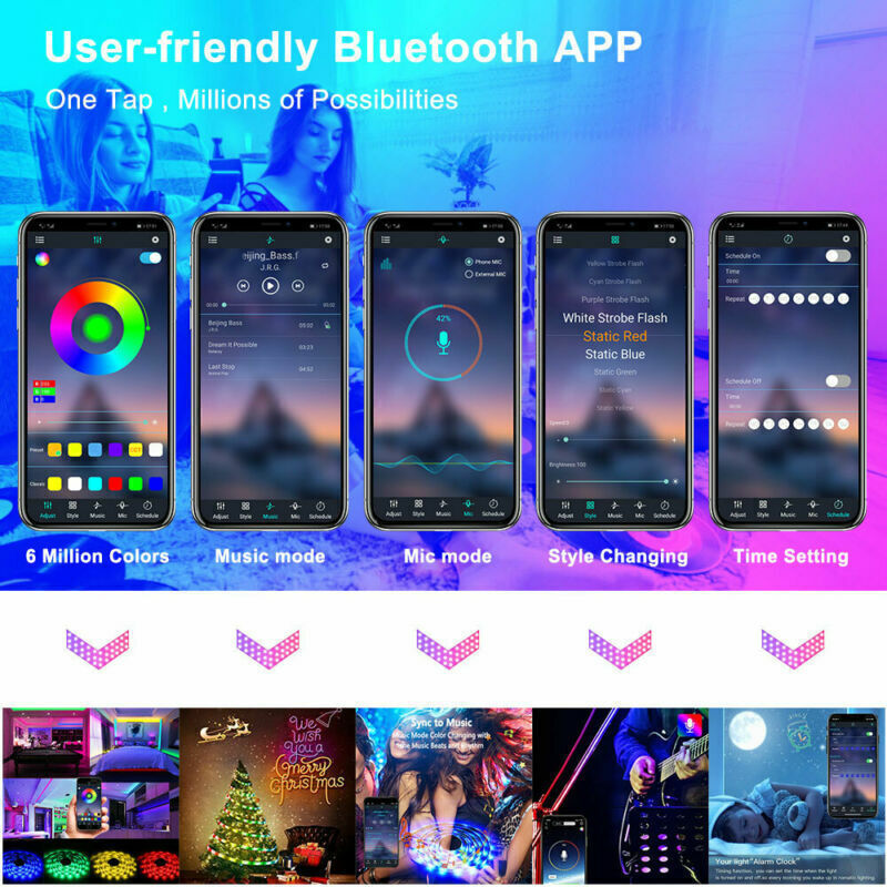 RGB 5050 LED Strip Lights with Bluetooth App and Remote, TV Backlight - Image 2