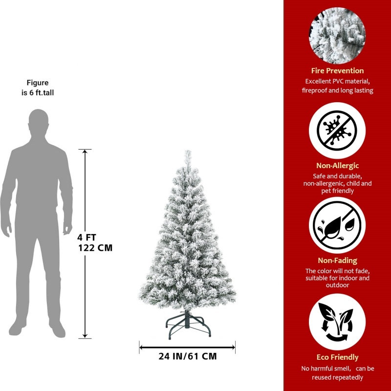 Snow flocked artificial Christmas tree on a foldable base, view 7