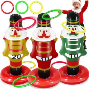 Inflatable nutcracker ring toss game with three targets and rings