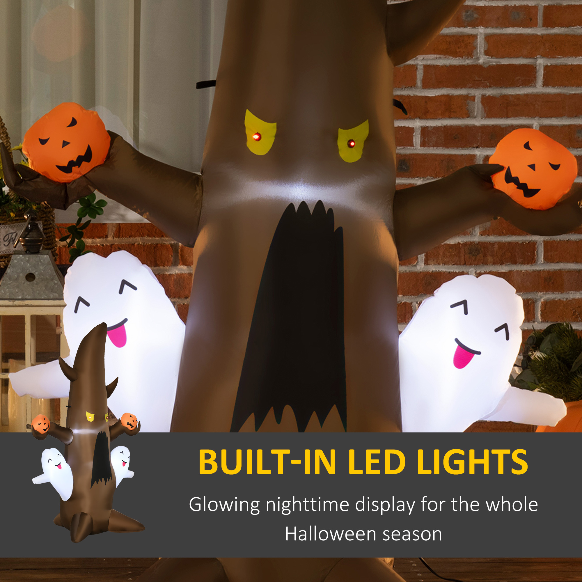 Halloween Inflatable Ghost Tree with Pumpkins, 5 Piece LED Yard Decor - Image 3