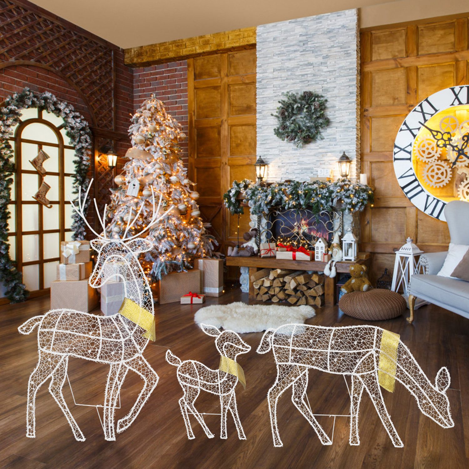 Three lighted reindeer figures forming a family yard display, view 6