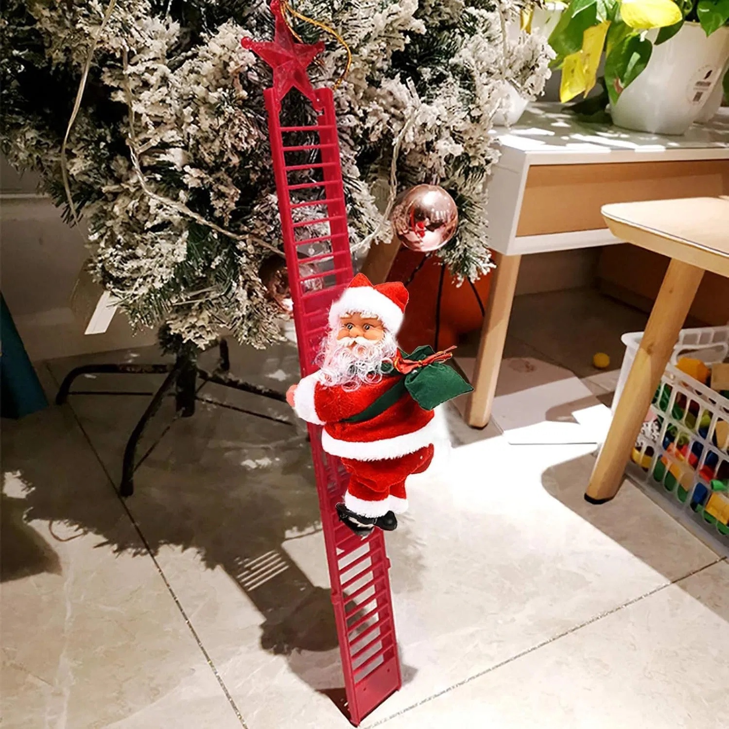 Battery operated Santa figure that climbs a ladder, view 3
