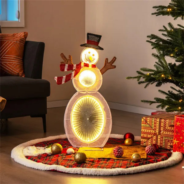 Lighted snowman yard figure on a metal stand, view 2