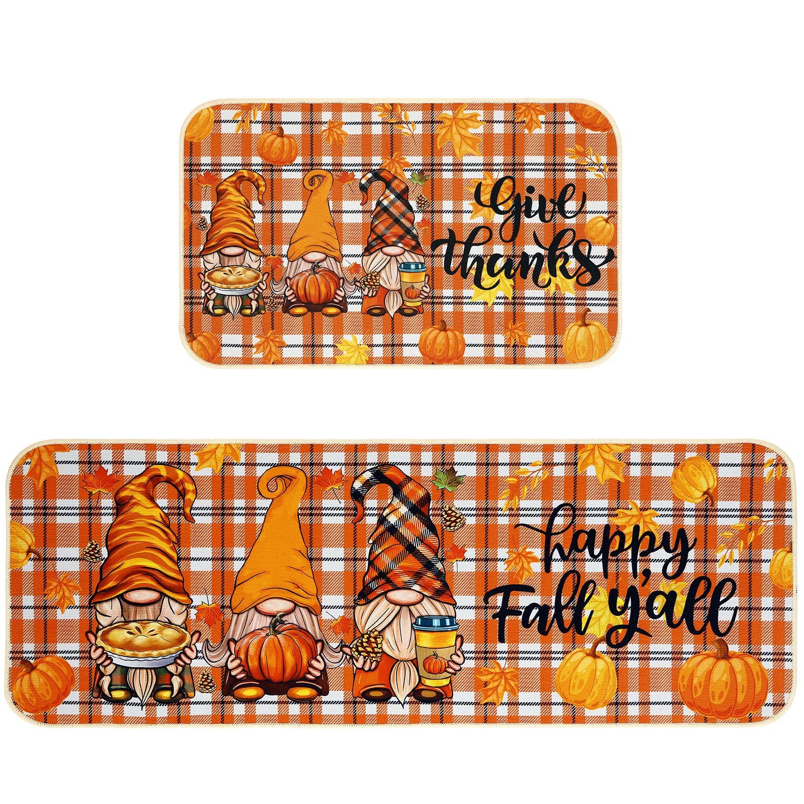 Fall Kitchen Mat Set of 2, Maple Leaf Autumn Rugs