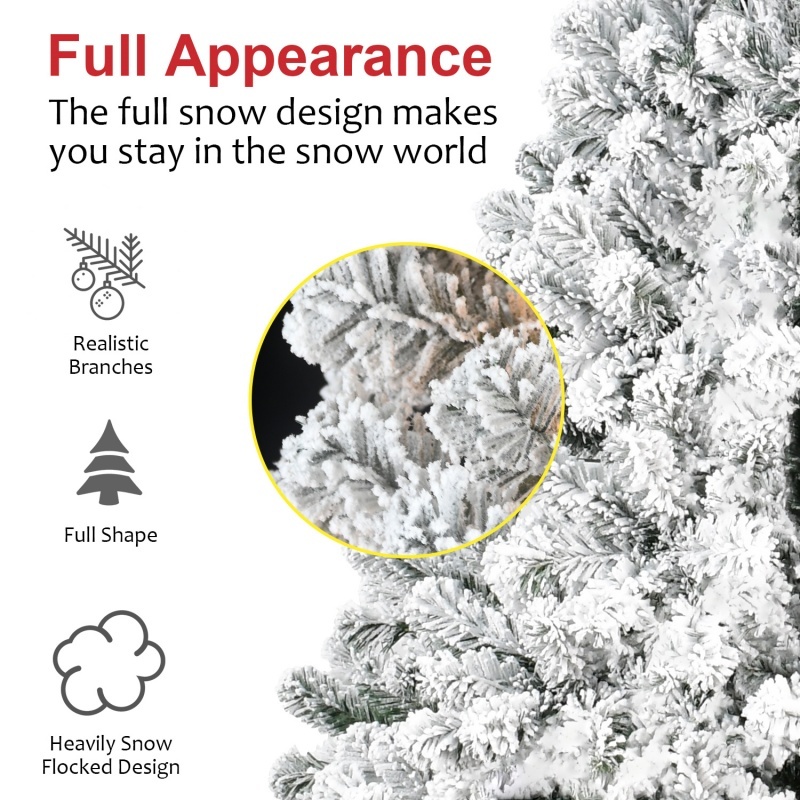 Snow flocked artificial Christmas tree on a foldable base, view 4