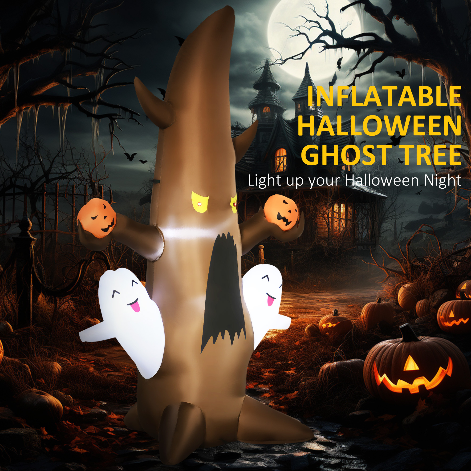 Halloween Inflatable Ghost Tree with Pumpkins, 5 Piece LED Yard Decor - Image 5