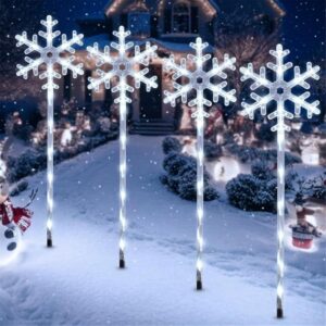 Solar snowflake pathway light stakes with white LEDs