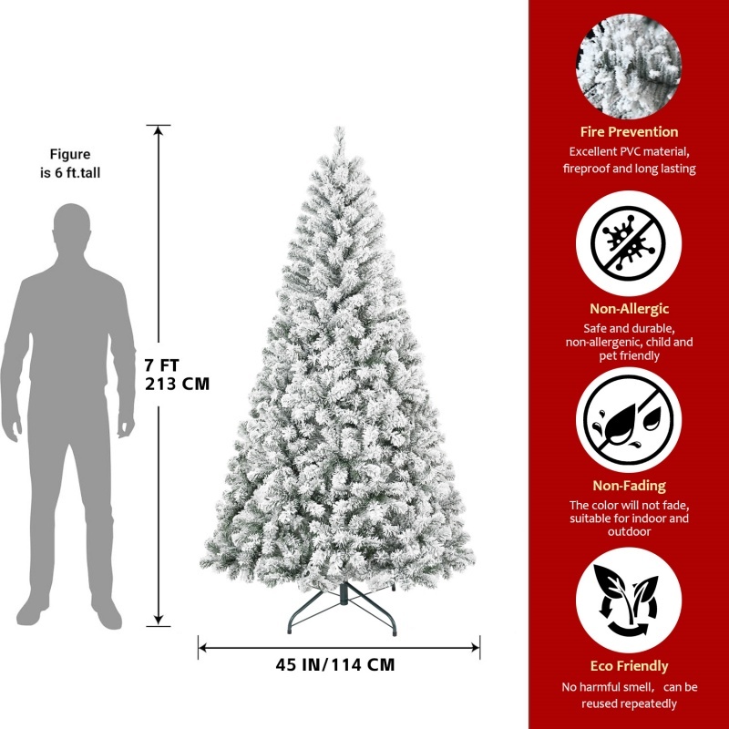 Snow flocked artificial Christmas tree on a foldable base, view 10