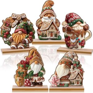Wooden gingerbread gnome figures for a table centerpiece