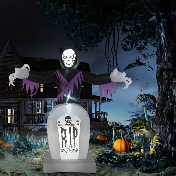8 ft Grim Reaper and Grave Inflatable with LED String Lights, 3 Piece - Image 2