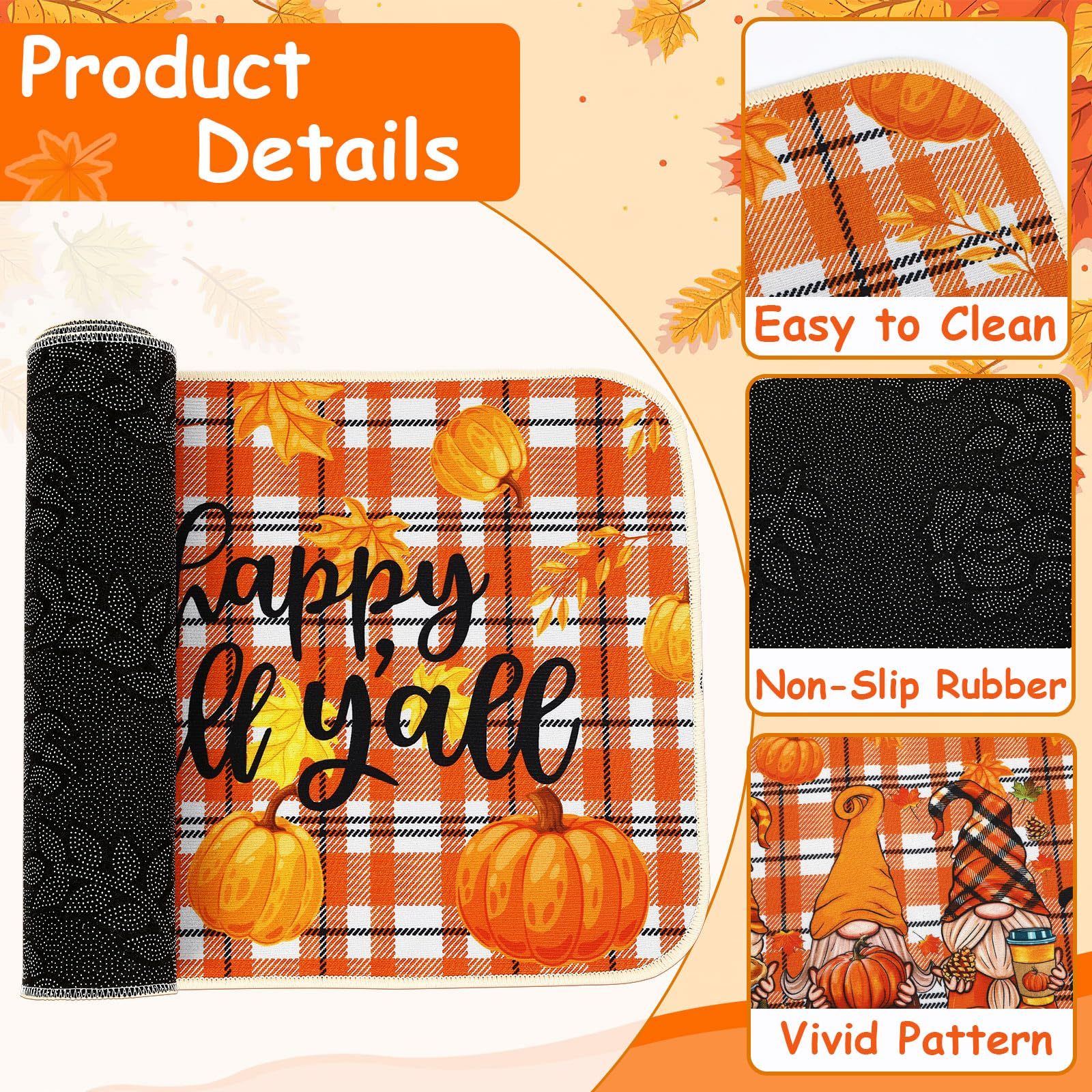 Fall Kitchen Mat Set of 2, Maple Leaf Autumn Rugs - Image 2