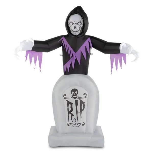 8 ft Grim Reaper and Grave Inflatable with LED String Lights, 3 Piece - Image 3