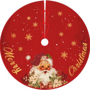 Round Christmas tree skirt with a vintage Santa print in red and gold