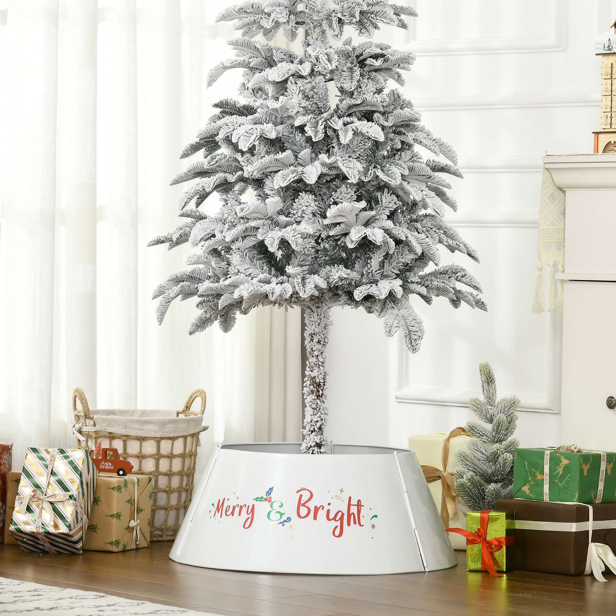 White steel Christmas tree collar printed Merry and Bright, view 4