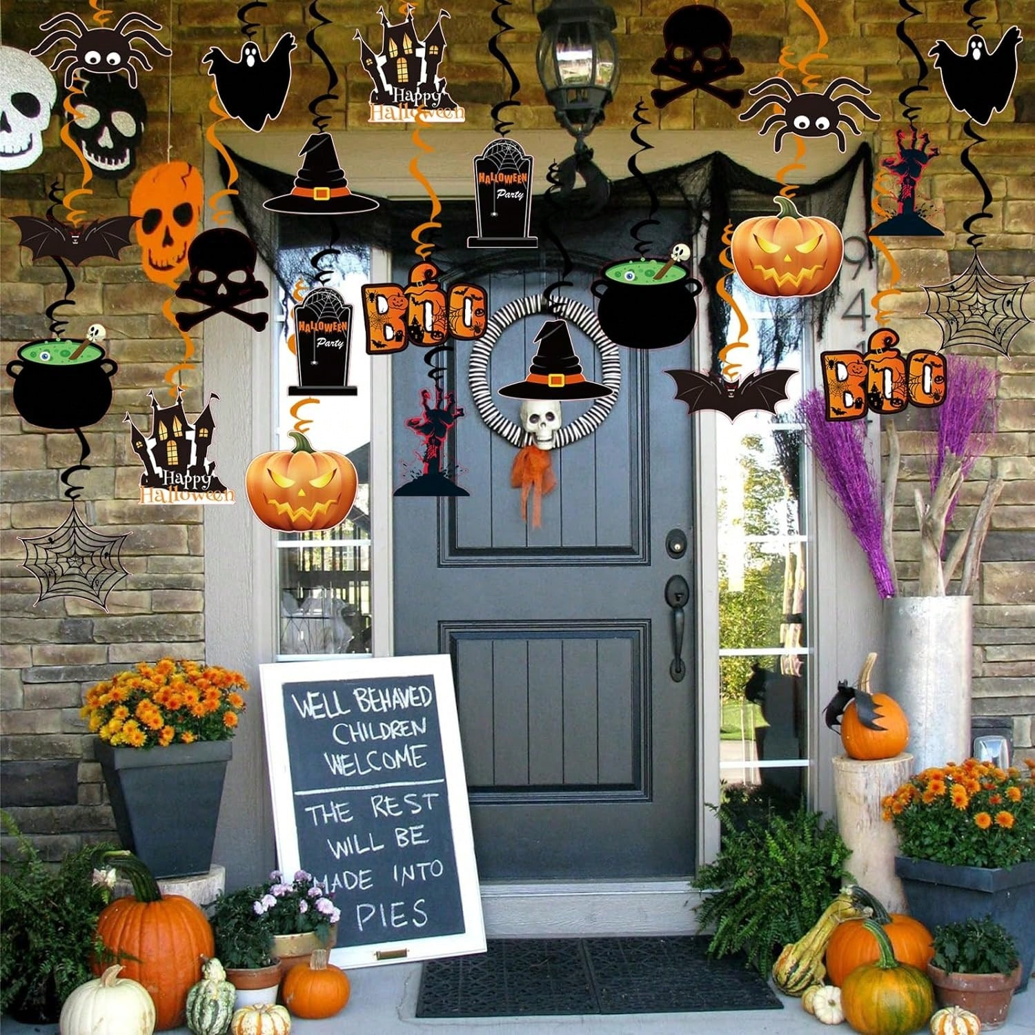 36-Piece Halloween Hanging Swirl Decorations with Ghosts, Pumpkins and Bats - Image 5