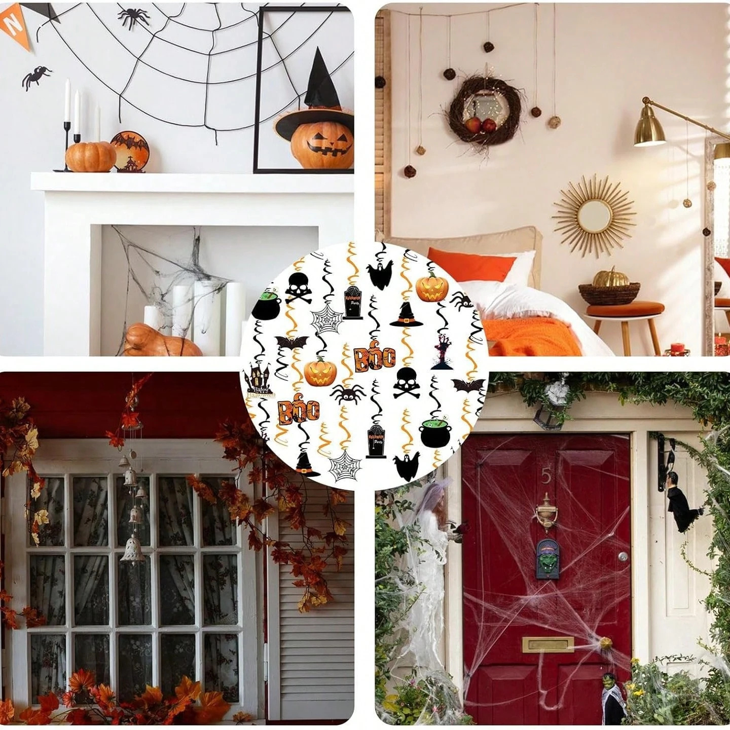 36-Piece Halloween Hanging Swirl Decorations with Ghosts, Pumpkins and Bats - Image 4