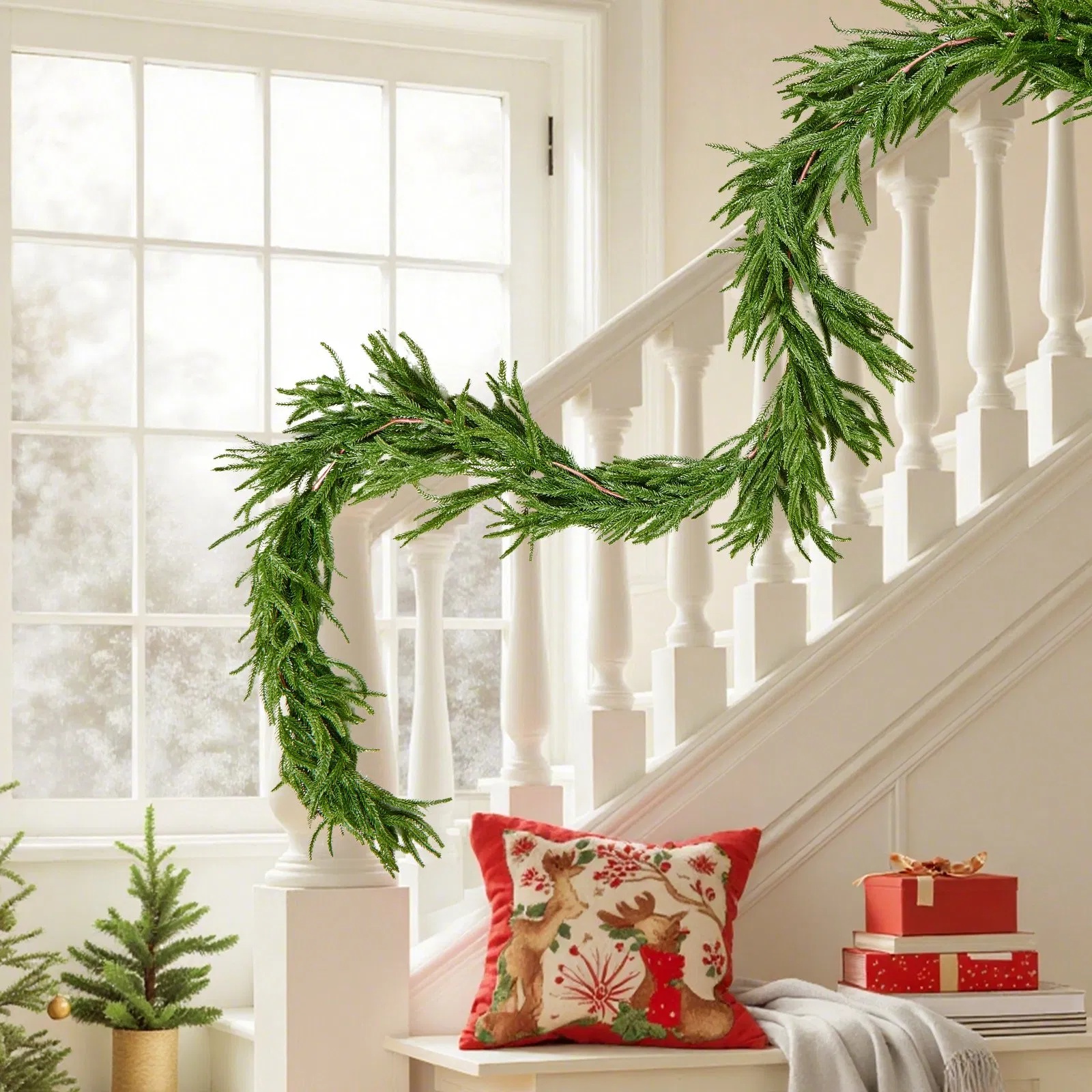 Artificial Norfolk pine garland of faux Christmas greenery, view 2