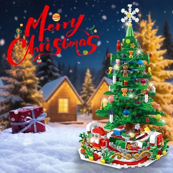 Building block advent calendar that assembles a lit Christmas tree, view 3