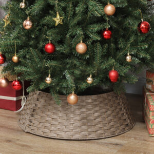 Woven Christmas tree collar in a rustic coffee brown finish