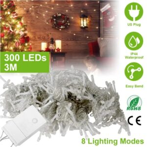 Warm white LED string lights on a long weatherproof strand