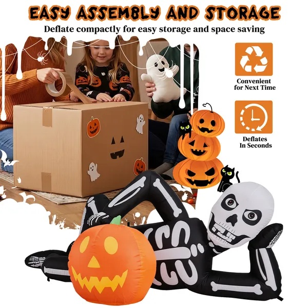 7 ft Inflatable Lying Skeleton with 7 Built-In LED Lights - Image 5