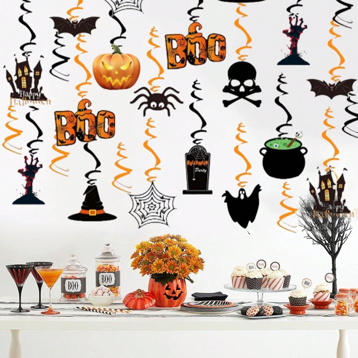 36-Piece Halloween Hanging Swirl Decorations with Ghosts, Pumpkins and Bats - Image 10