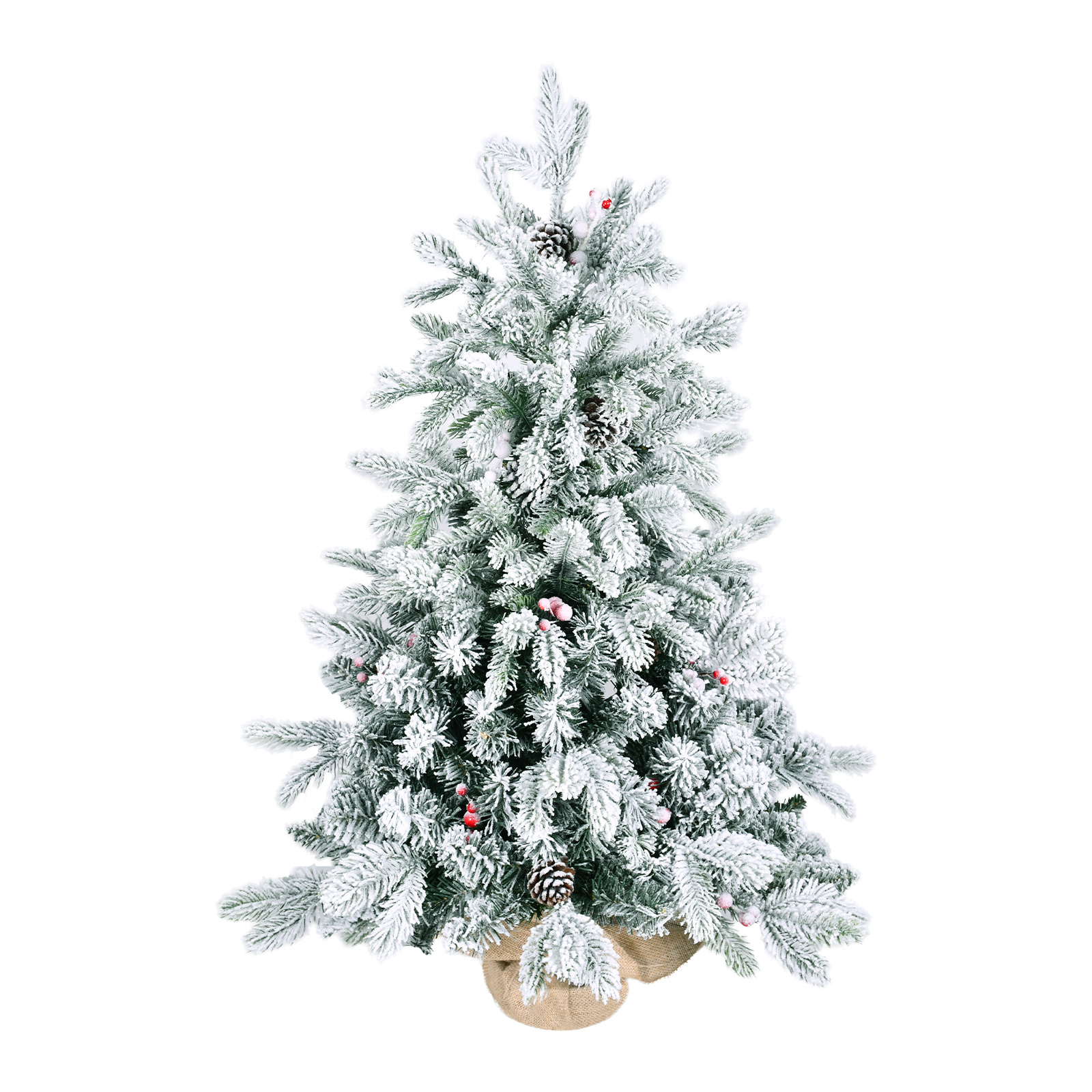 Small snow flocked tabletop Christmas tree with cones and berries, view 4