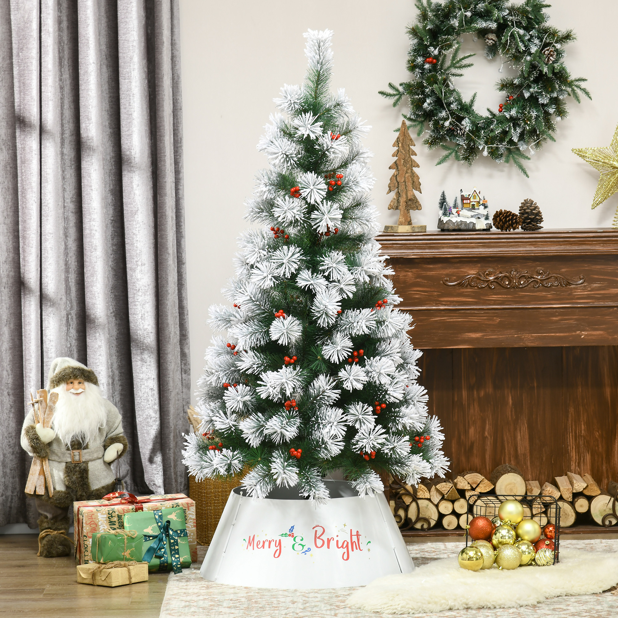 White steel Christmas tree collar printed Merry and Bright, view 3