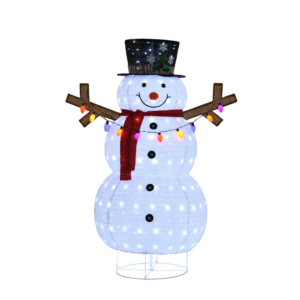 Lighted plush snowman figure on a steel frame