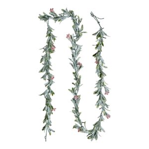 Olive leaf Christmas garland with red berries and warm white LEDs