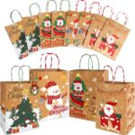 Set of kraft Christmas gift bags with handles in assorted printed designs
