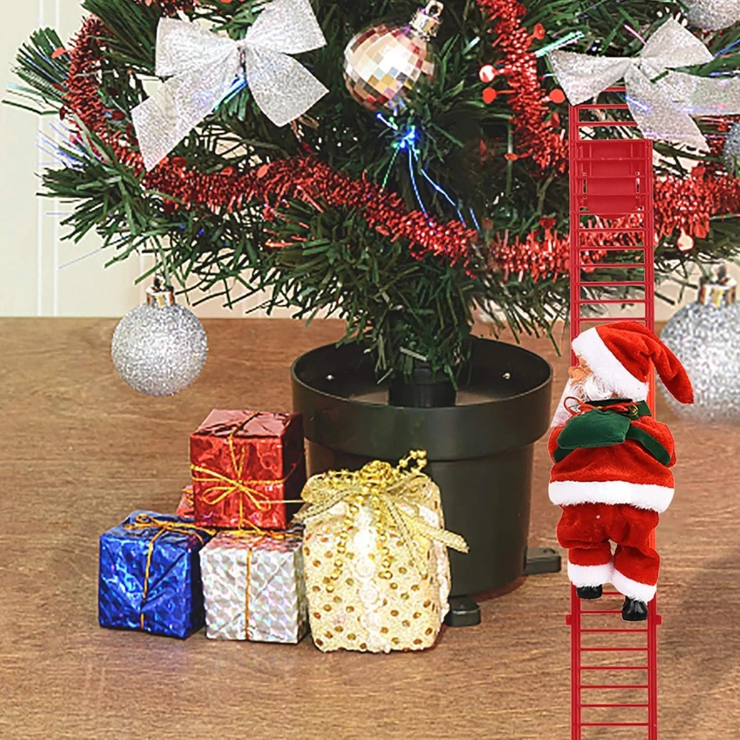 Battery operated Santa figure that climbs a ladder, view 2
