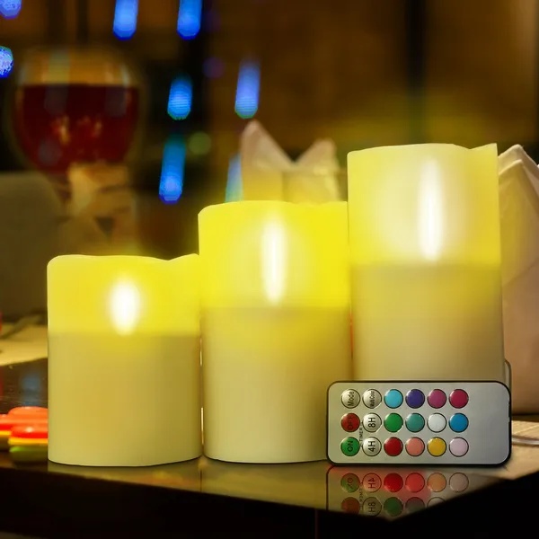Ivory real wax flameless LED candles with a remote and timer, view 3