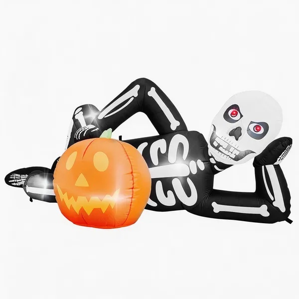 7 ft Inflatable Lying Skeleton with 7 Built-In LED Lights - Image 2