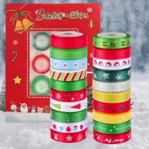 Rolls of Christmas grosgrain ribbon in assorted holiday prints