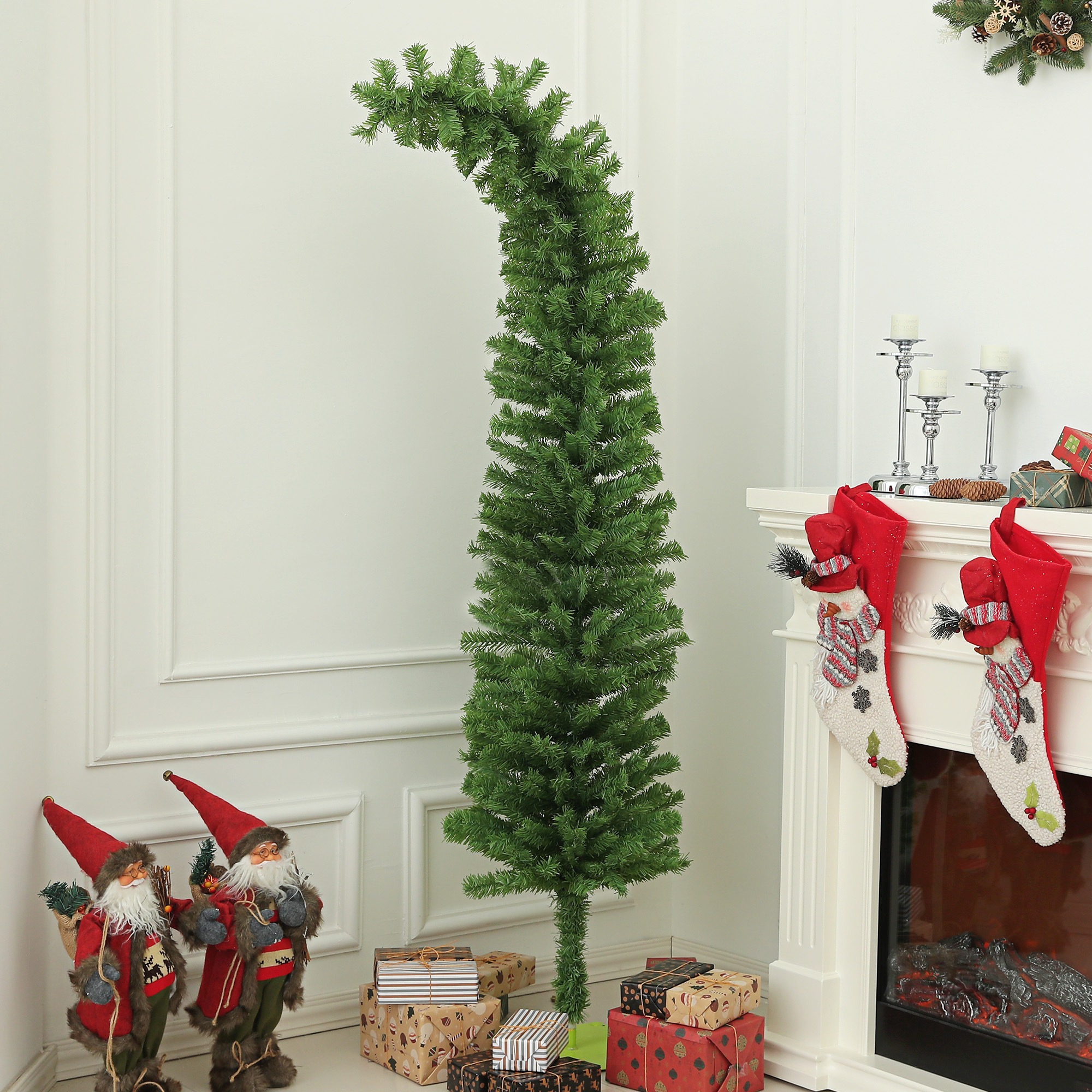 Whimsical pencil Christmas tree with a curled bending top