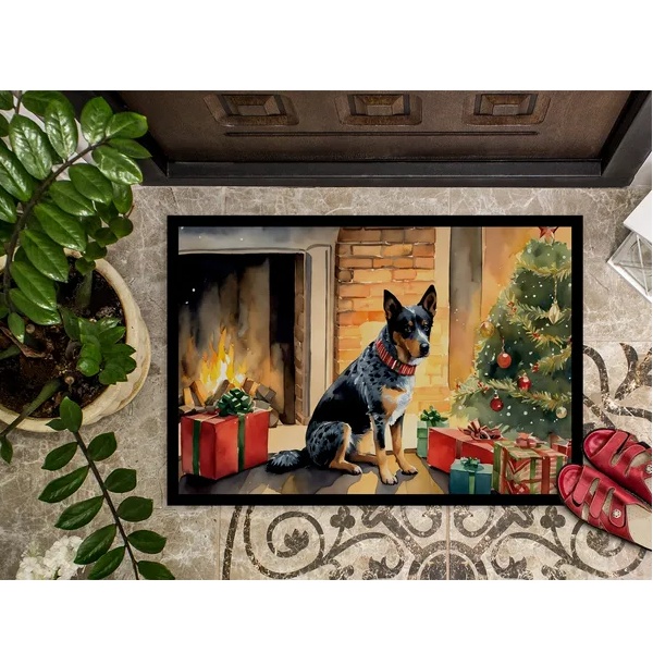 Christmas doormat illustrated with an Australian cattle dog, view 2