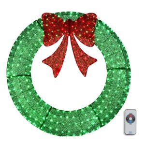 Large pre lit outdoor Christmas wreath with warm white LEDs