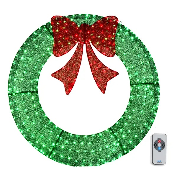 Large pre lit outdoor Christmas wreath with warm white LEDs