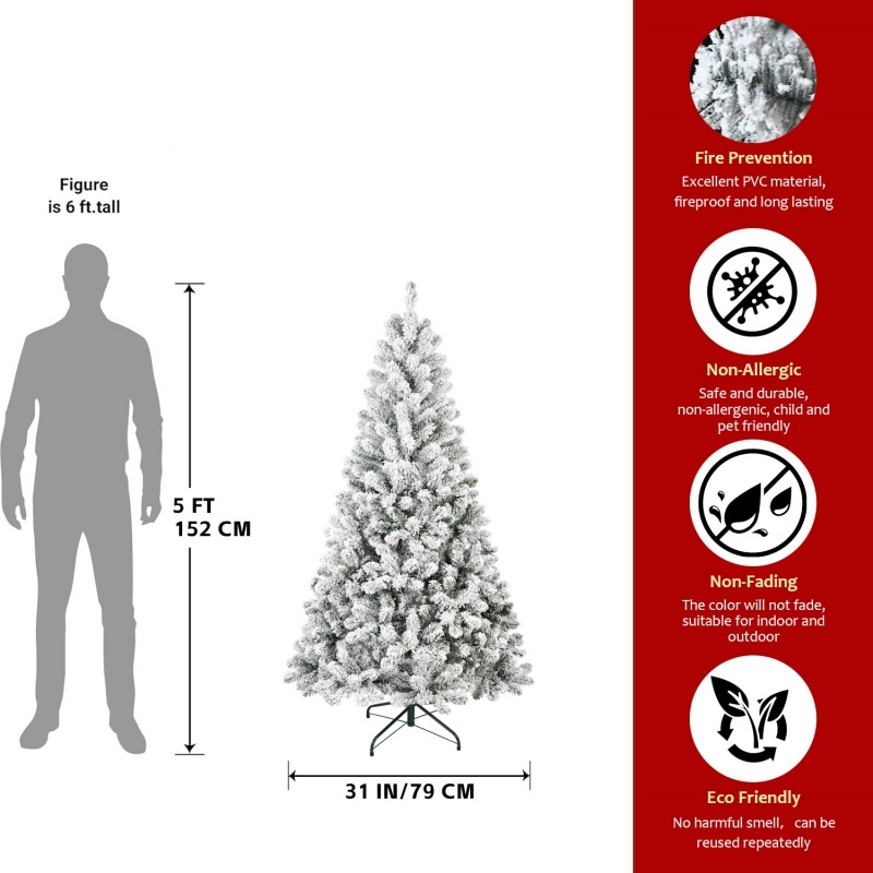Snow flocked artificial Christmas tree on a foldable base, view 6
