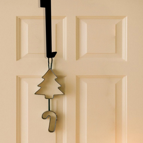 Black metal over the door hanger for a wreath and stockings, view 4