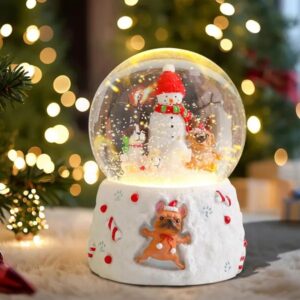 Musical Christmas snow globe with a snowman and puppies inside