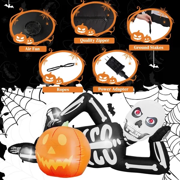 7 ft Inflatable Lying Skeleton with 7 Built-In LED Lights - Image 3