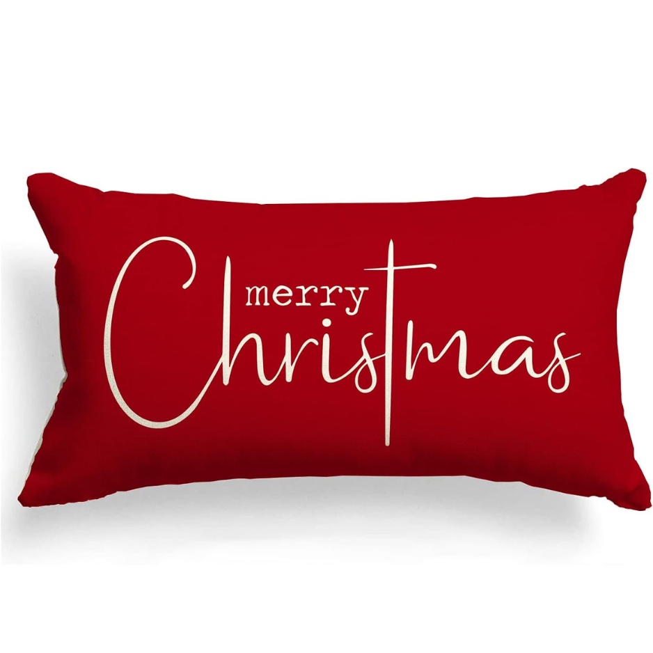 Red Merry Christmas lumbar pillow cover