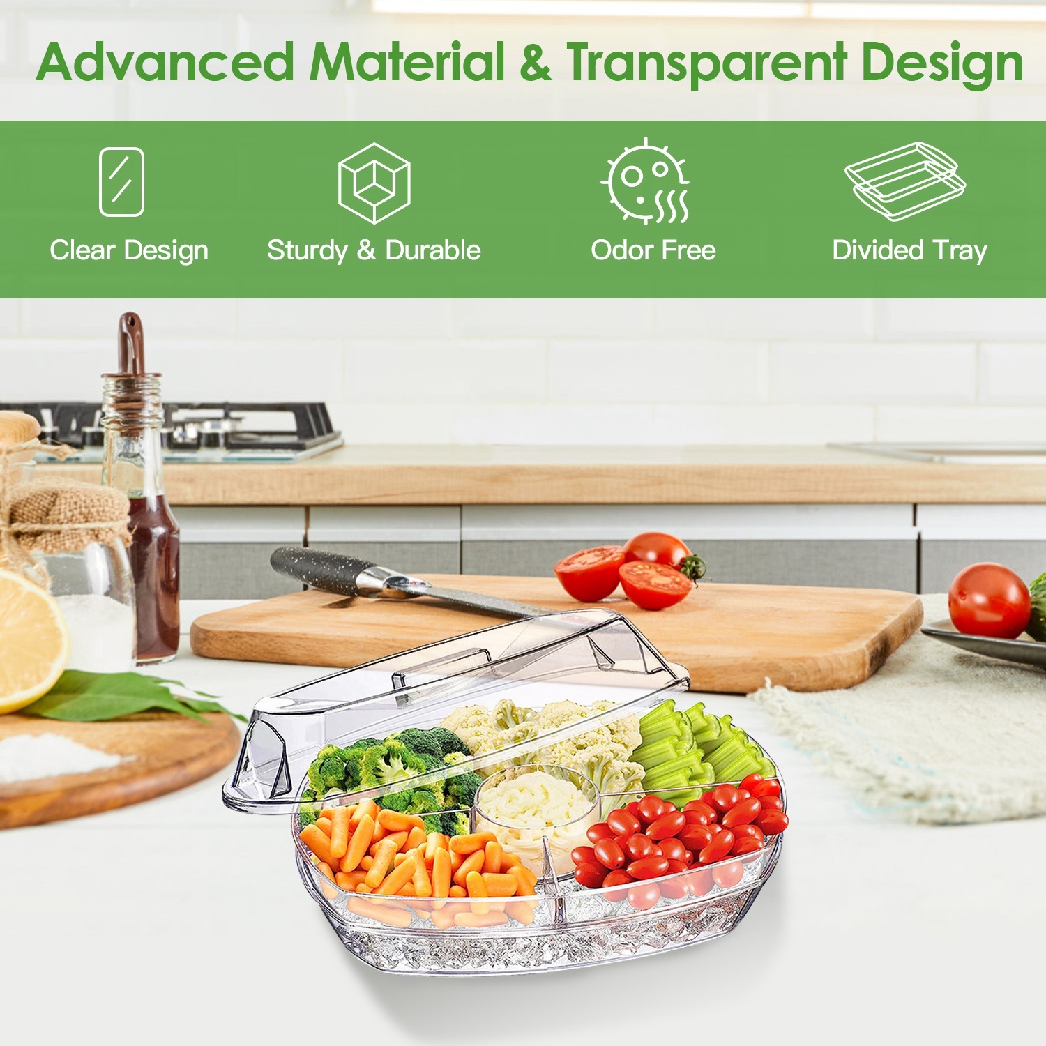 Chilled Serving Tray with Lid, 4 Compartments, for Fruit and Appetizers - Image 3