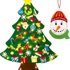 DIY felt Christmas tree wall hanging with a snowman advent countdown ornament